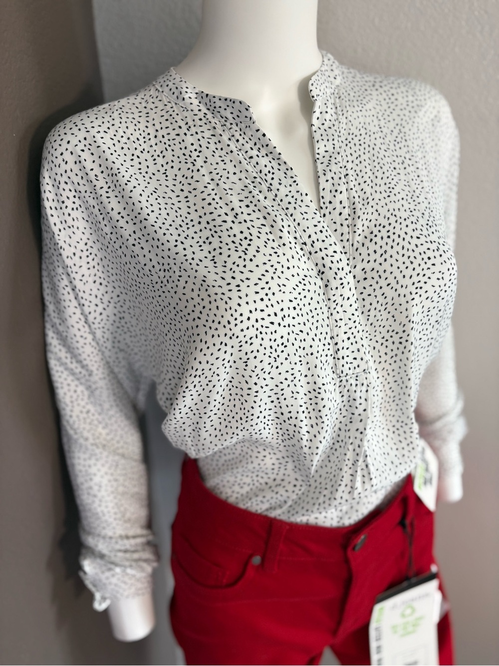 Carolina Belle White Blouse with Black Dot Print